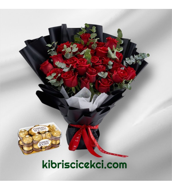 33 Kırmızı Gül Buketi 16'lı Ferrero Çikolata